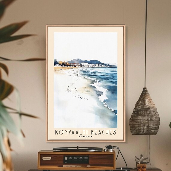 Konyaalti Beaches Turkey Long Shore City Mountain View Watercolor Poster