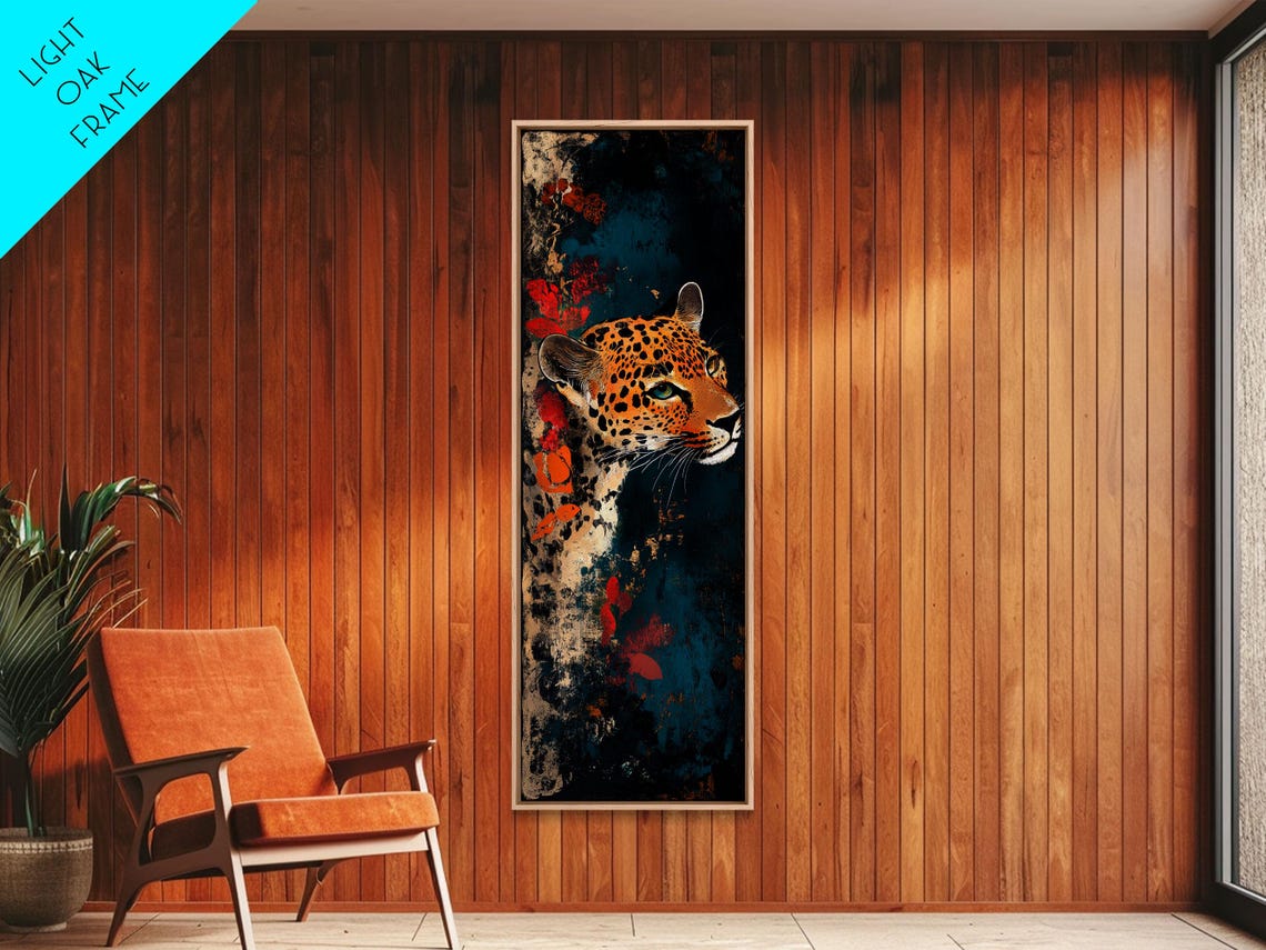 Leopard Portrait Dark Moody Red Accent Elegant Wildlife Art Poster - Image 3