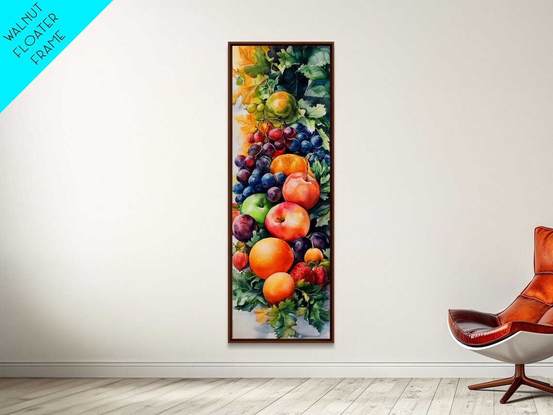 Vibrant Autumn Fruit Still Life Watercolor Kitchen Decor Poster - Image 3