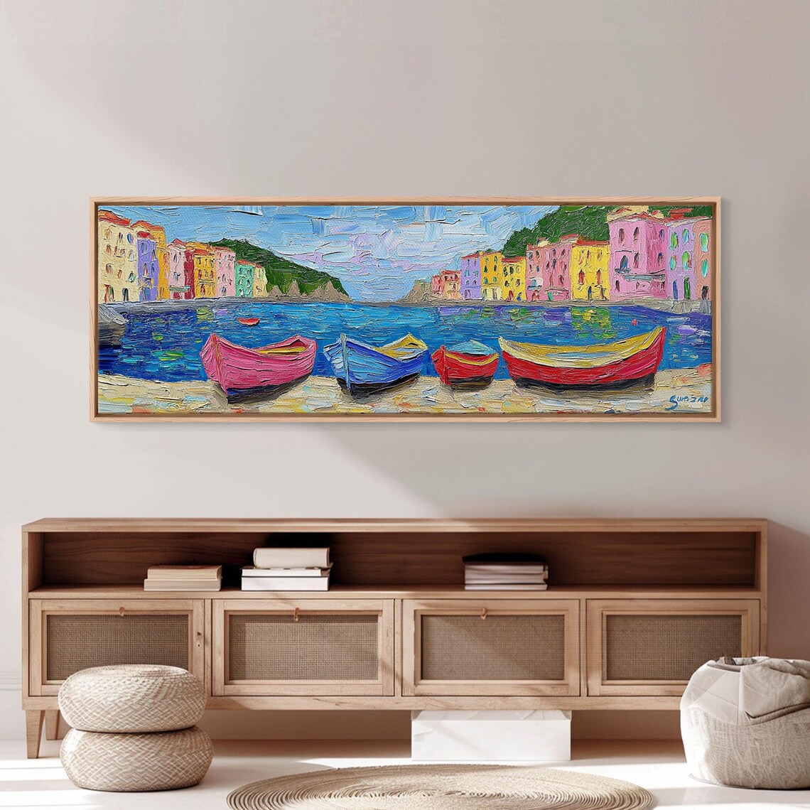 Italian Fishing Village Colorful Rowboats Impasto Harbor Poster - Image 4