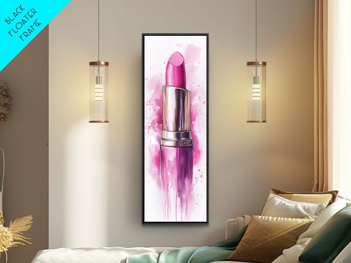 Bold Magenta Lipstick Watercolor Beauty Makeup Dramatic Wall Art - Image 2