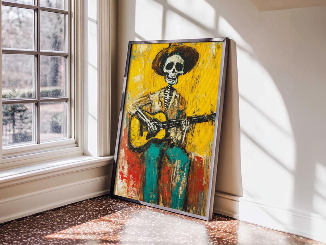 Cowboy Skeleton Guitarist, Chicano Mexicano Art Print - Image 3