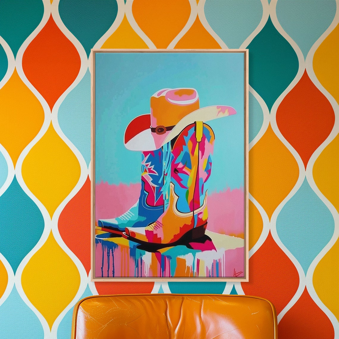 Colorful Cowboy Boots And Hat Pop Art Illustration Wall Poster - Image 3