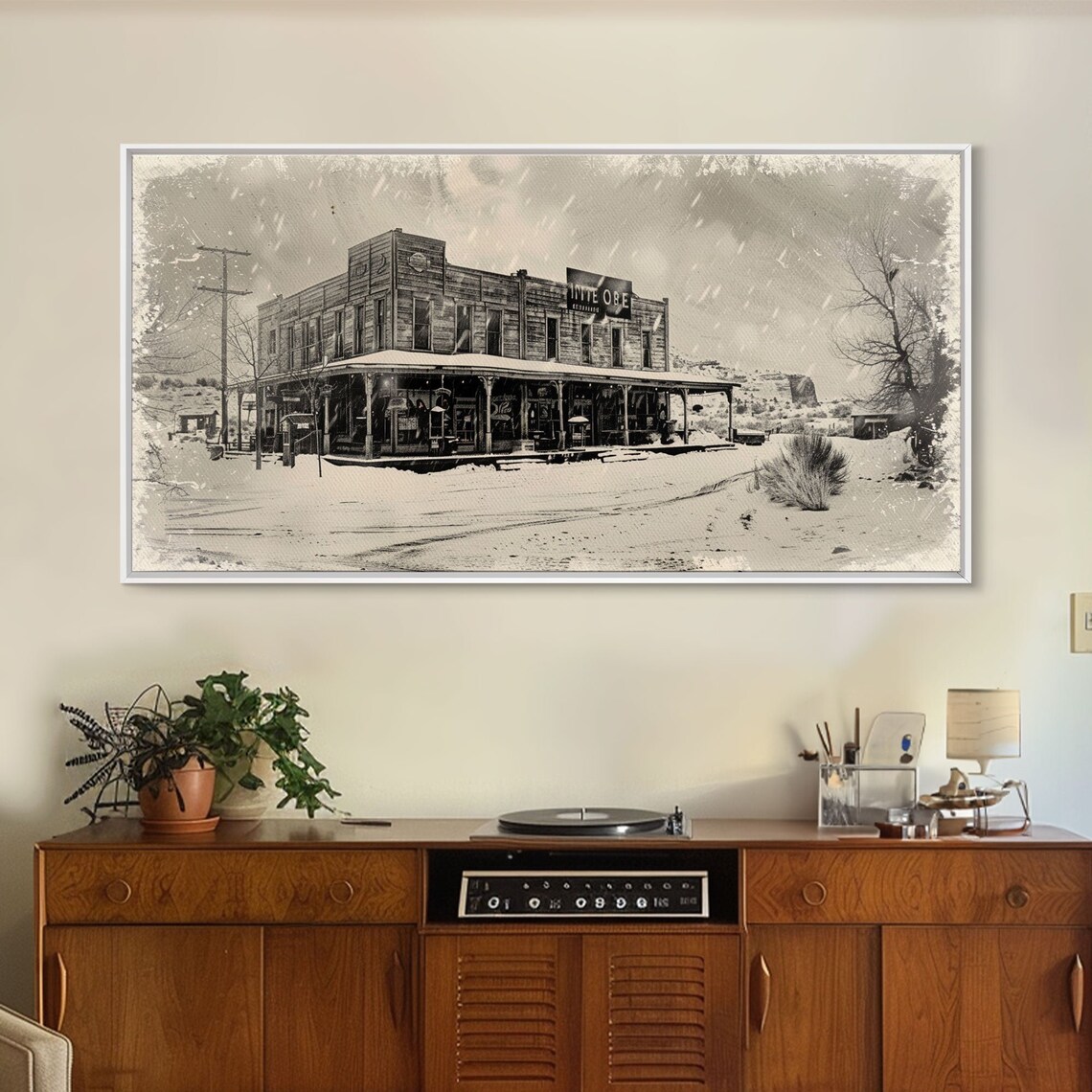 Snowy Old Western Town Street Historic Storefront Sepia Winter Print