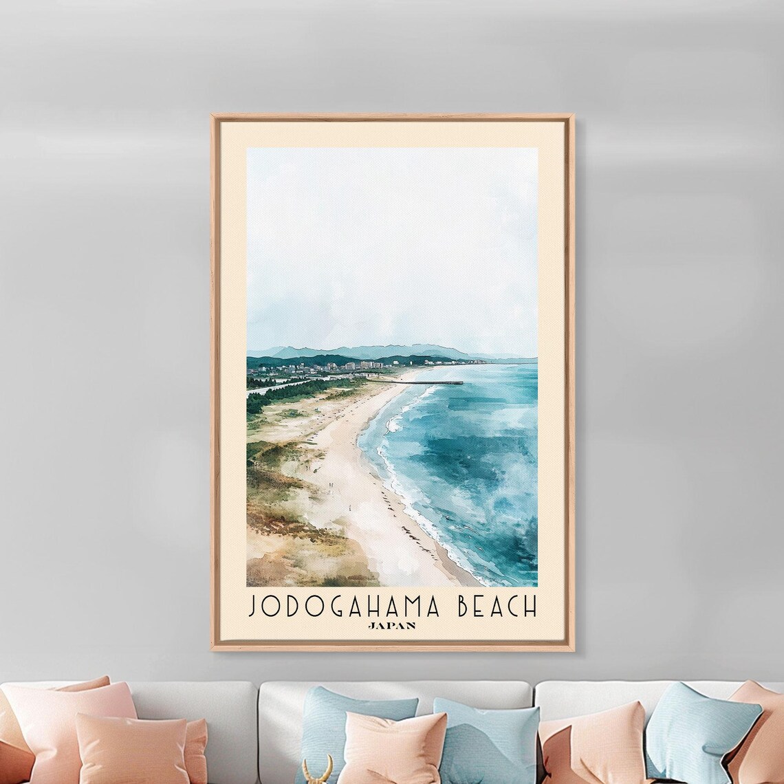 Jodogahama Beach Japan Misty Coastal Sandy Shoreline Watercolor Art Poster - Image 3