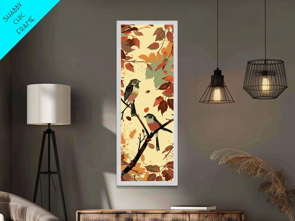 Two Small Songbirds On Autumn Branches Vintage Japanese Wall Art - Image 3
