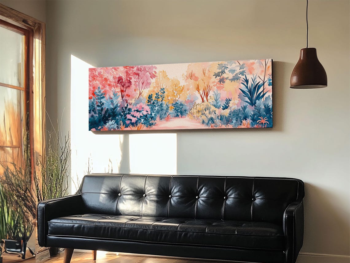 Colorful Garden Path Blooming Trees Watercolor Landscape Poster - Image 2