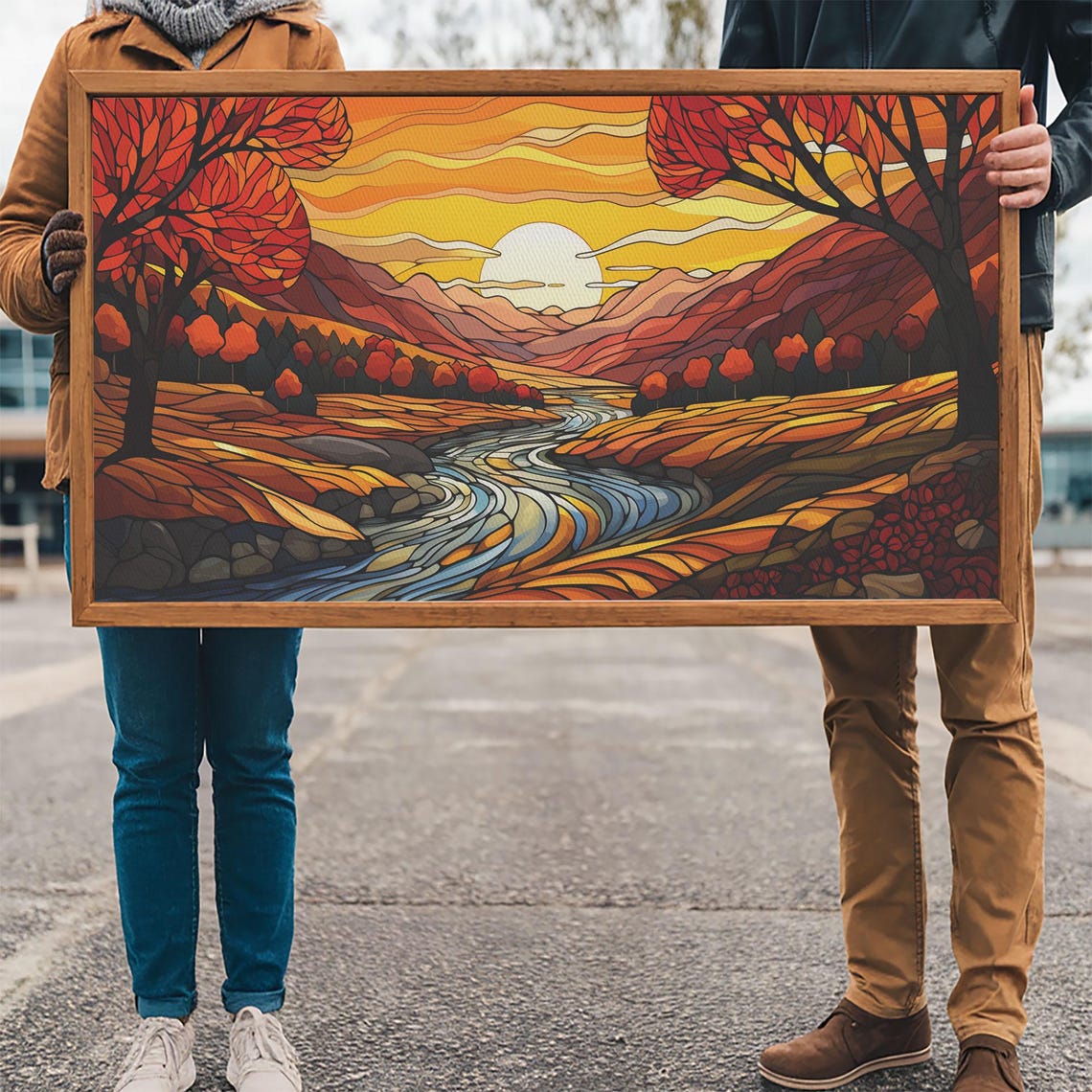 Fall Wall Art Abstract Wall Print Sunset Art River Art Print Wall Hanging Panoramic Art Nature Lover Gift Above Bed Decor - Image 3