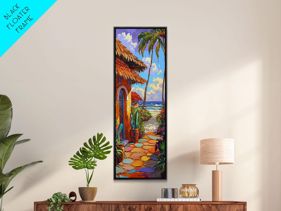 Beach Palapa Hut With Stone Path And Palm Trees Impasto Coastal Poster - Image 5