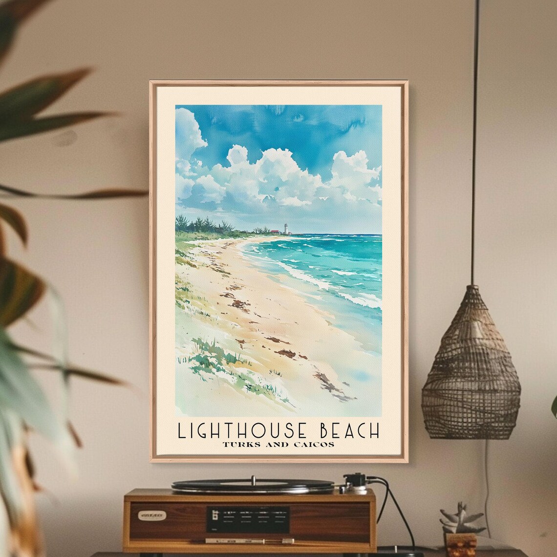 Lighthouse Beach Turks And Caicos Long Sandy Shore Surf Watercolor Poster