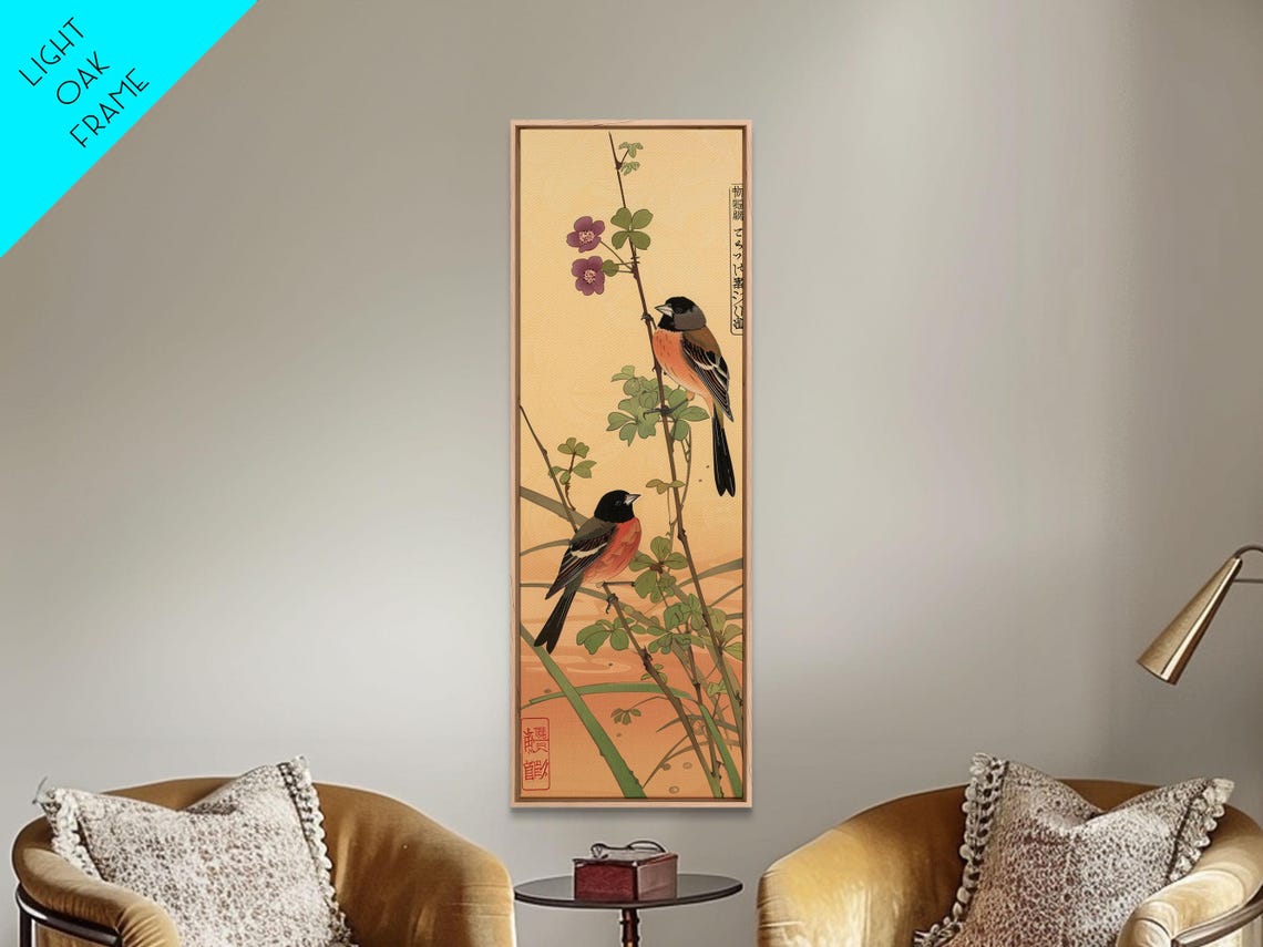 Japanese Bullfinch Birds Blossom Branch Ukiyo E Woodblock Art Poster - Image 4