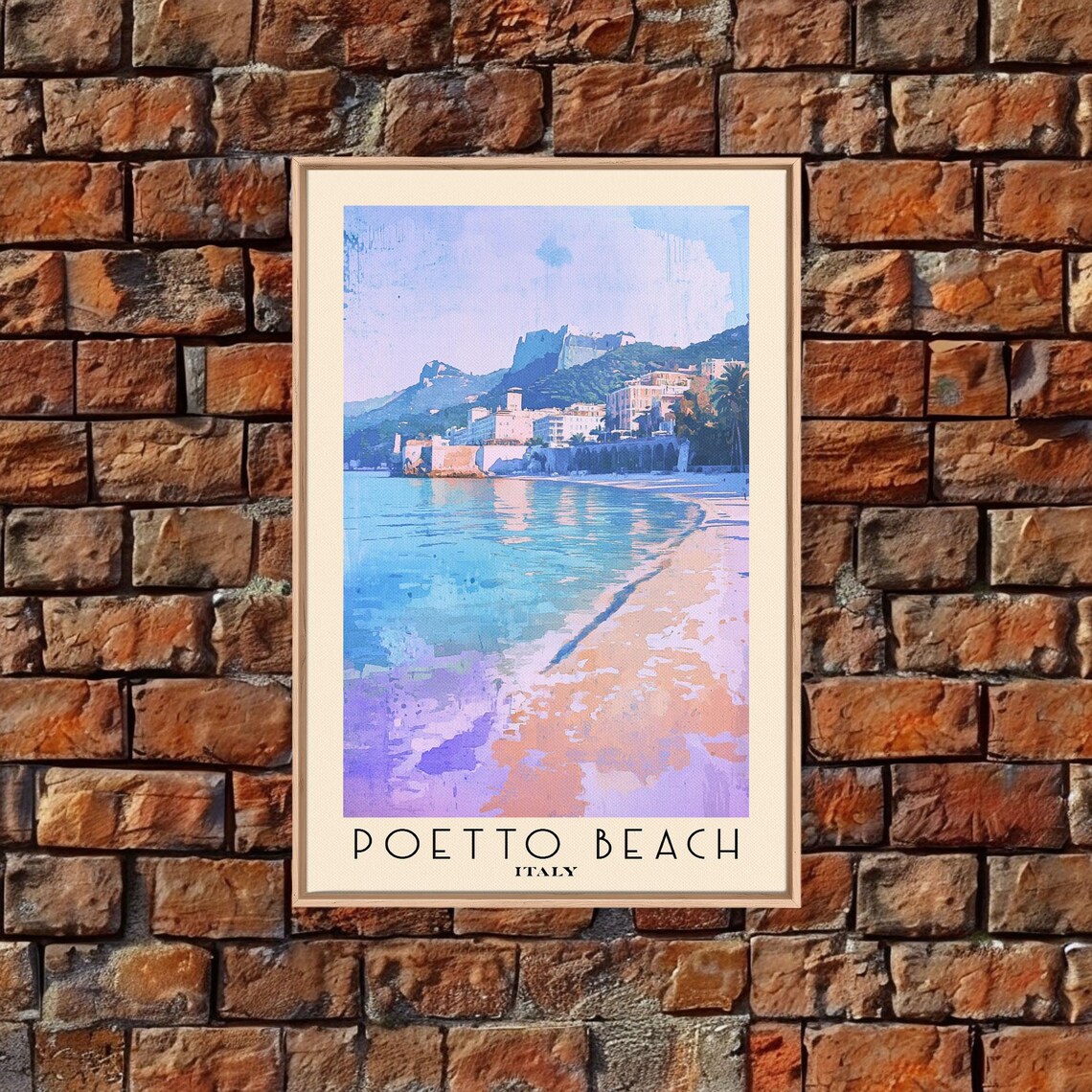 Poetto Beach Italy Pastel Shore Turquoise Water Watercolor Travel Poster - Image 4