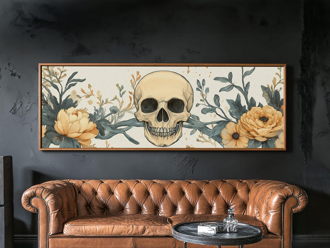 Skull With Vintage Floral Botanical Cream Peony Autumn Decor Poster - Image 3