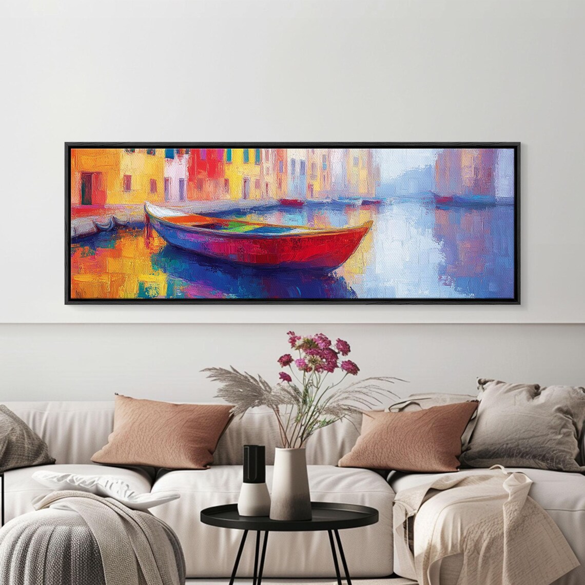 Red Boat On Colorful Canal Waterfront Vibrant Oil Travel Poster - Image 4