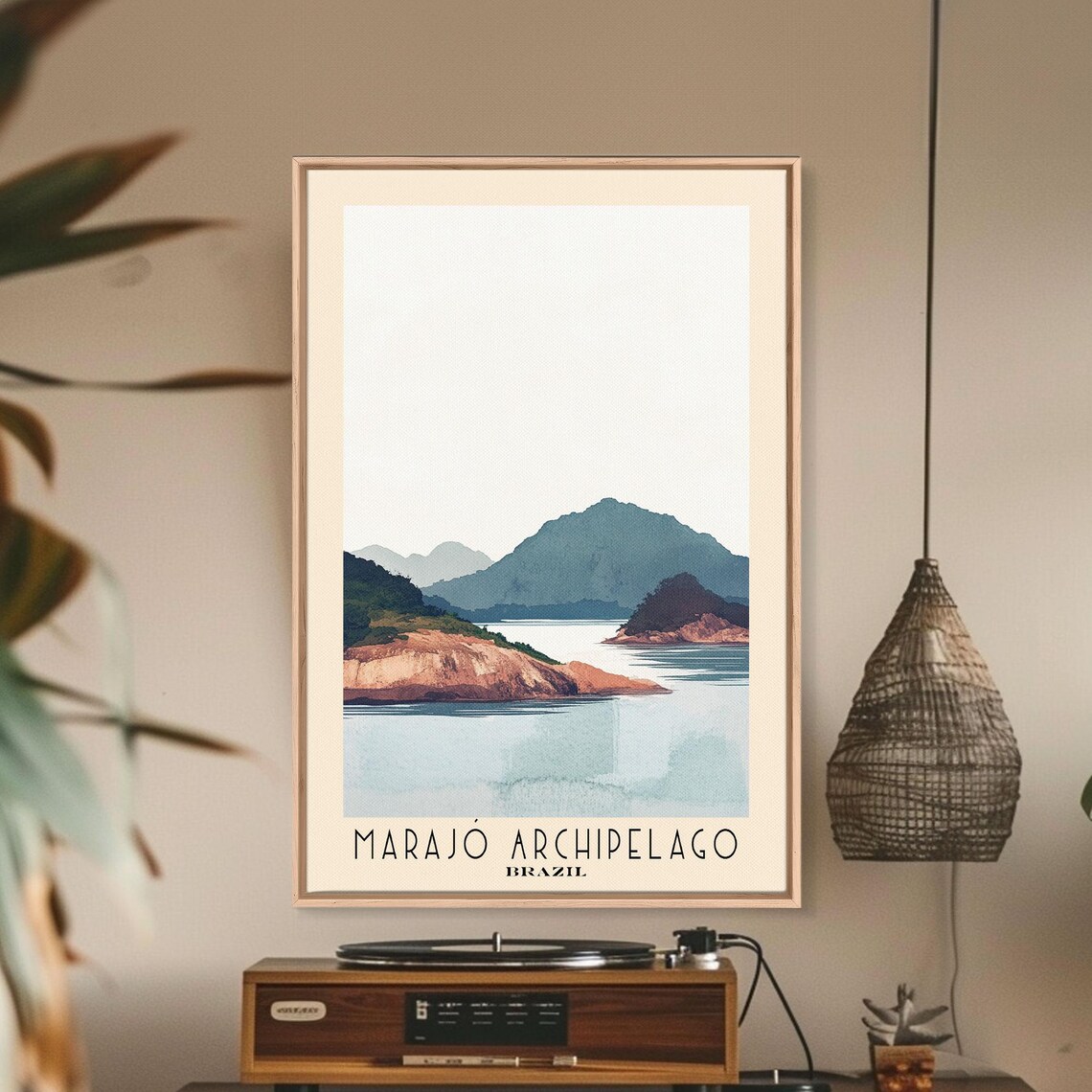 Marajo Archipelago Brazil Islands Mountain Calm Water Watercolor Poster