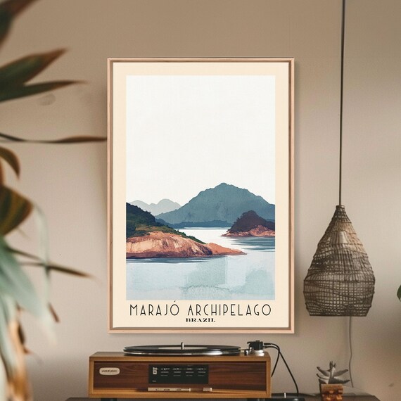 Marajo Archipelago Brazil Islands Mountain Calm Water Watercolor Poster