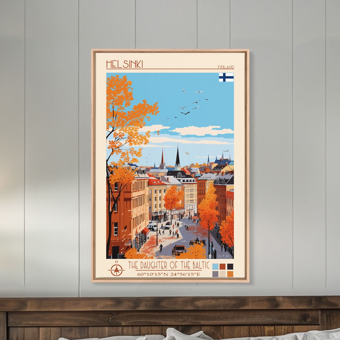 Helsinki Finland Autumn Street Fiery Orange Trees City View Poster - Image 3