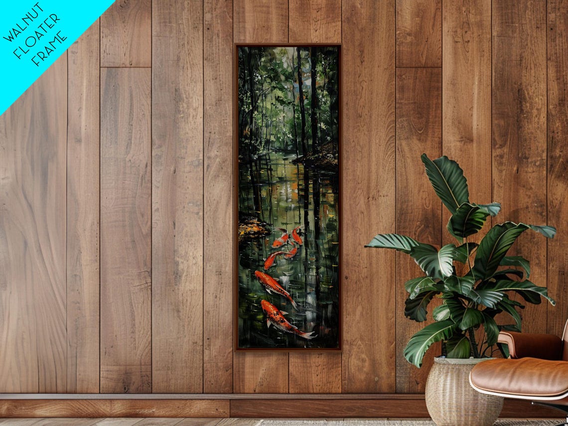 Orange Koi Fish Dark Forest Pond Reflections Nature Art Print - Image 5