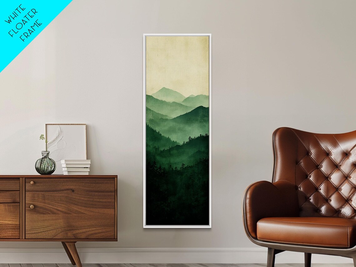 Misty Green Mountain Layers Watercolor Serene Forest Peaks Art Poster - Image 4