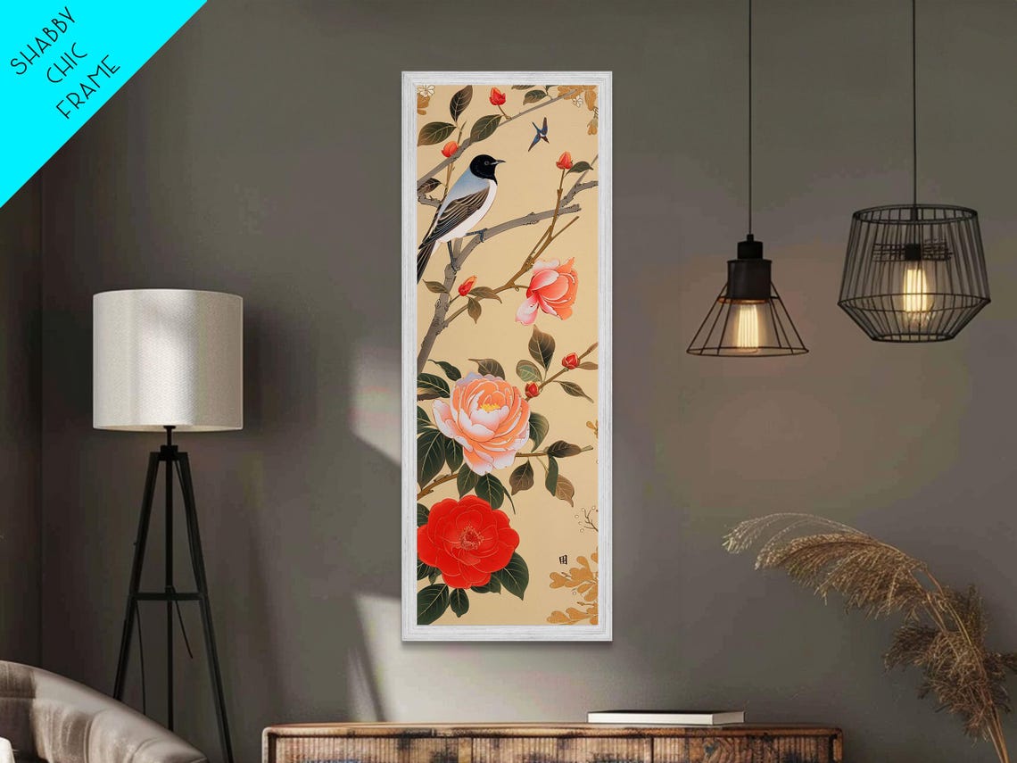 Songbird On Branch With Red Peony Blossoms Japanese Ukiyo E Art Poster - Image 4