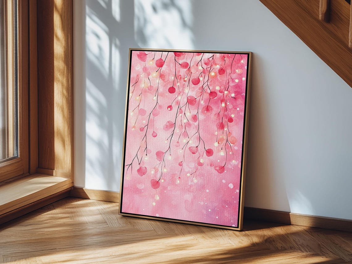 Cherry Blossom Lights Pink Bokeh Hanging Branches Art Wall Poster - Image 6
