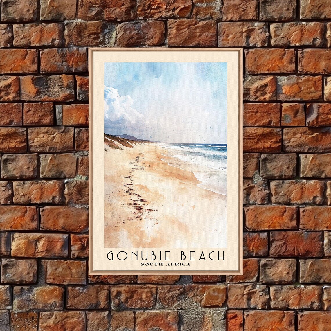 Gonubie Beach South Africa Long Pale Sandy Shoreline Gentle Waves Watercolor Poster - Image 5