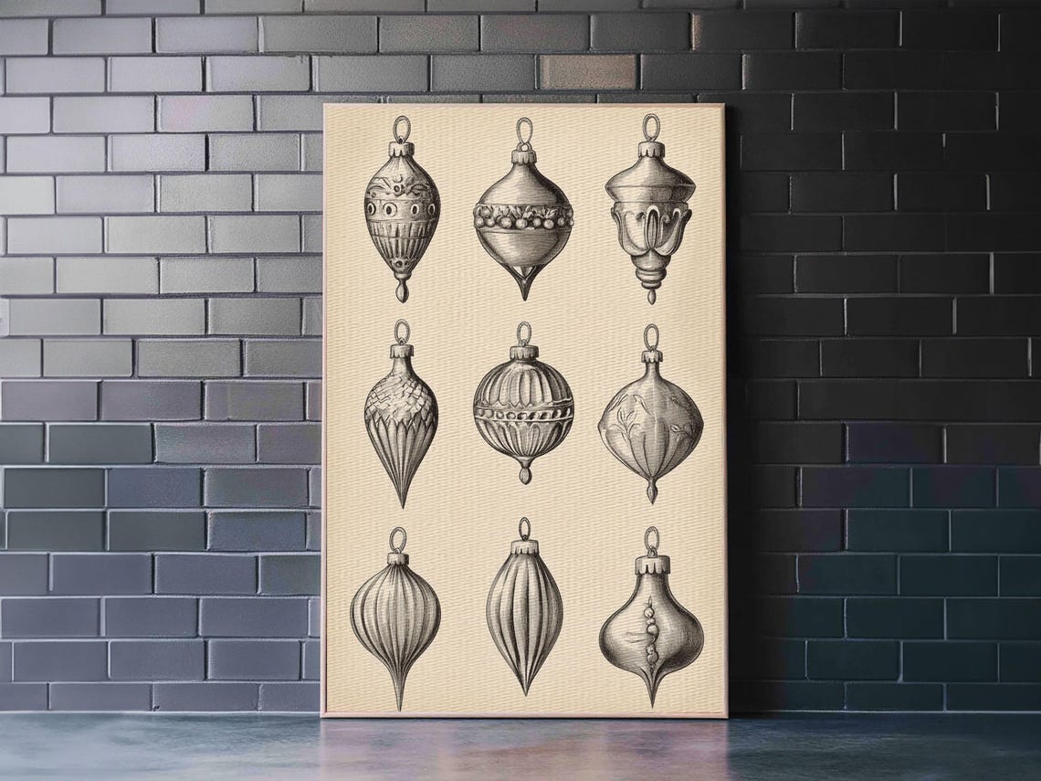 Vintage Christmas Ornament Baubles Engraving Holiday Wall Poster - Image 4