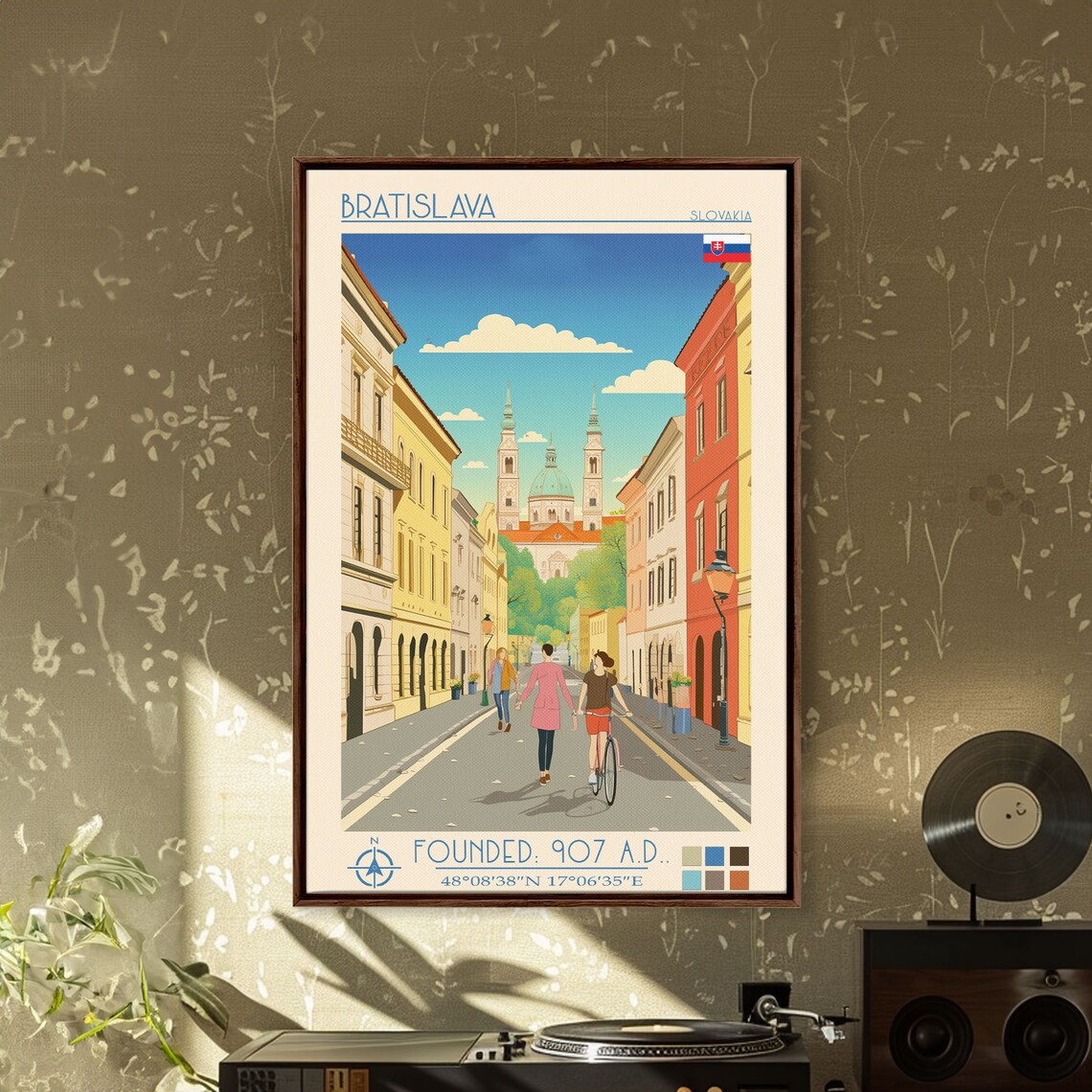 Bratislava Slovakia Old Town Street Twin Spires Church Vintage Poster - Image 3