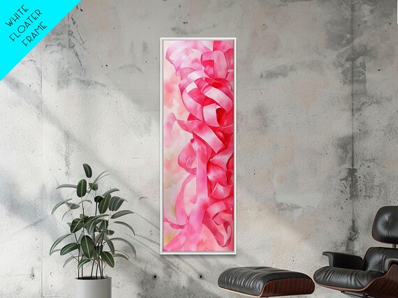 Pink Ribbons Print Abstract Feminine Wall Art Whimsical Vertical Decor Skinny Boho Gift Idea Light Pink Aesthetic