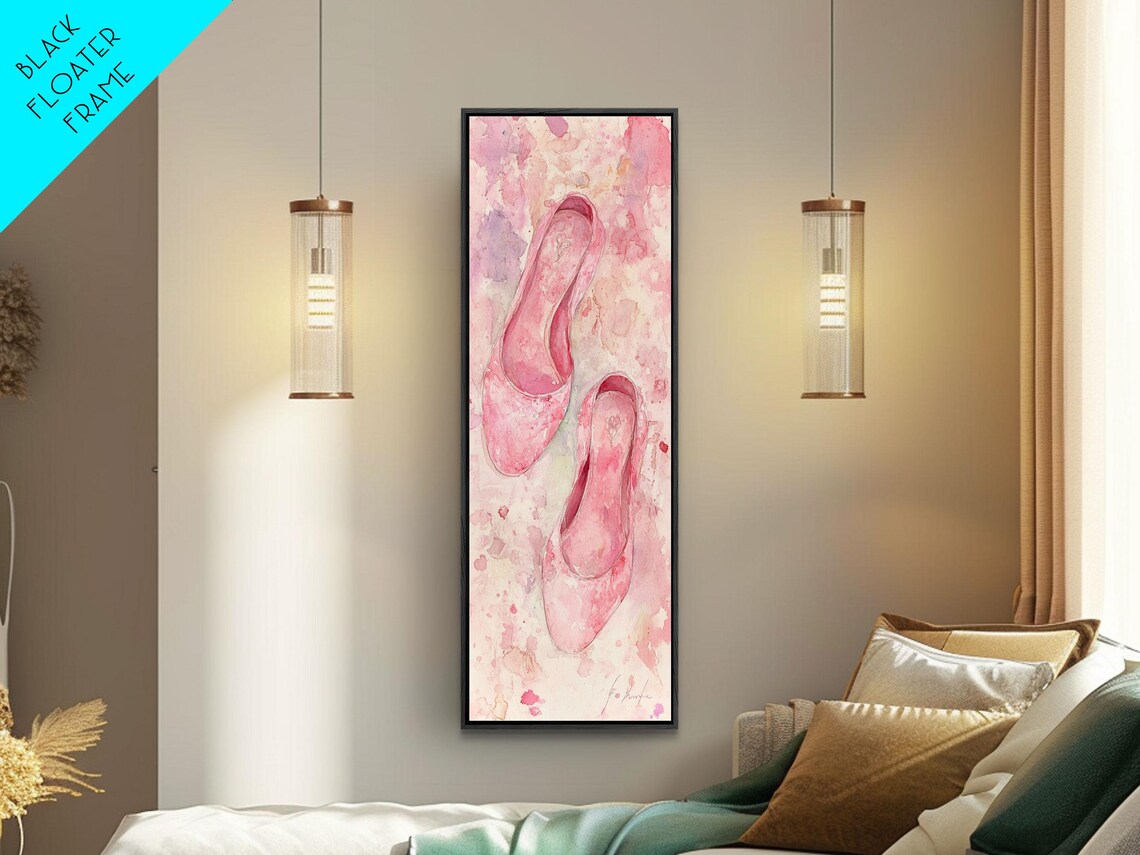 Pink Ballet Flats Watercolor Dance Shoes Minimalist Feminine Wall Art - Image 6
