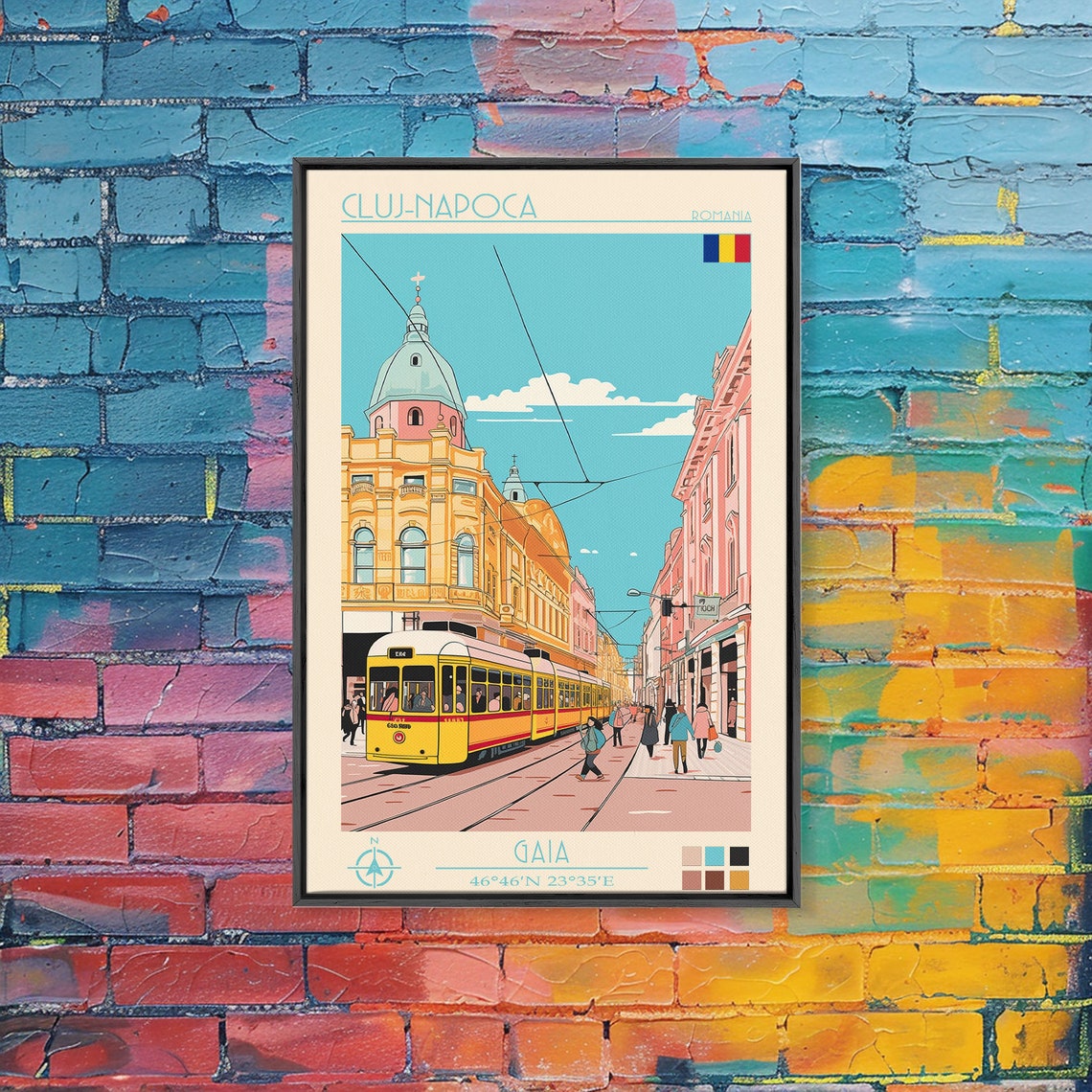 Cluj-Napoca Romania Yellow Tram Domed Building Sunny Street Poster - Image 4