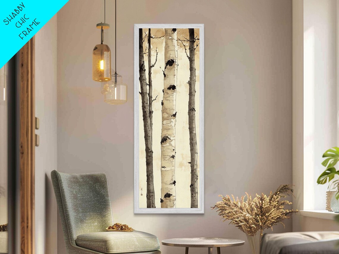 Minimalist Birch Trunks Sepia Tones Tall Forest Texture Art Poster - Image 5
