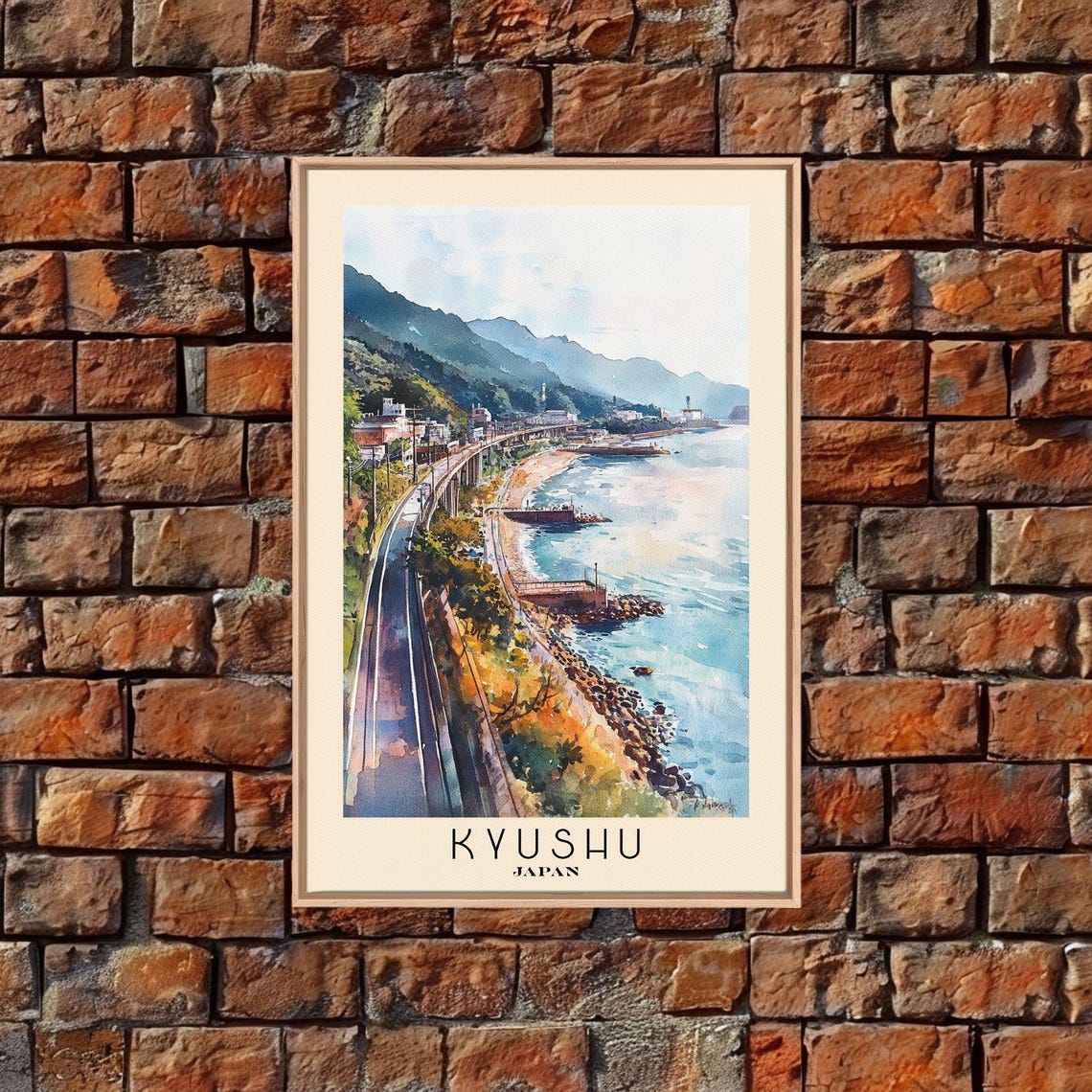 Kyushu Japan Coastal Railway Shore Blue Sea Mountain Coast Poster - Image 5