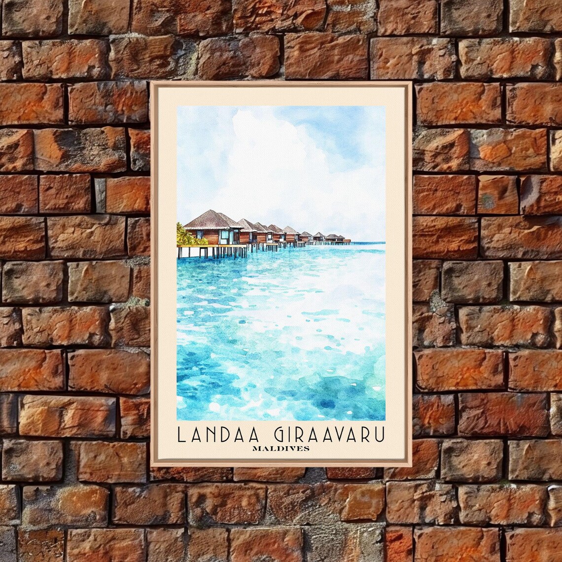 Landaa Giraavaru Maldives Overwater Bungalows Lagoon Watercolor Poster - Image 5