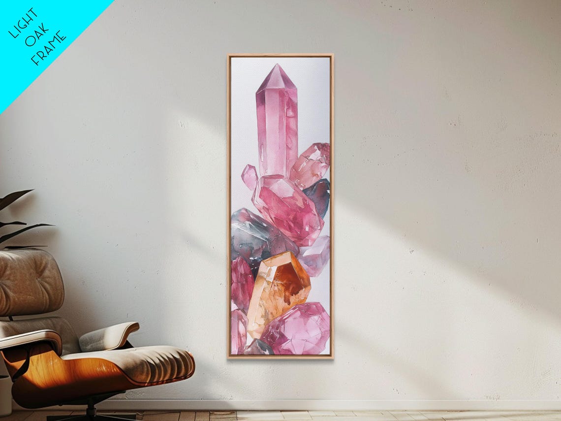 Pink Crystal Cluster Rose Quartz Watercolor Healing Art Poster