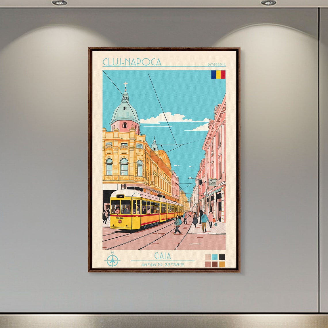 Cluj-Napoca Romania Yellow Tram Domed Building Sunny Street Poster - Image 5