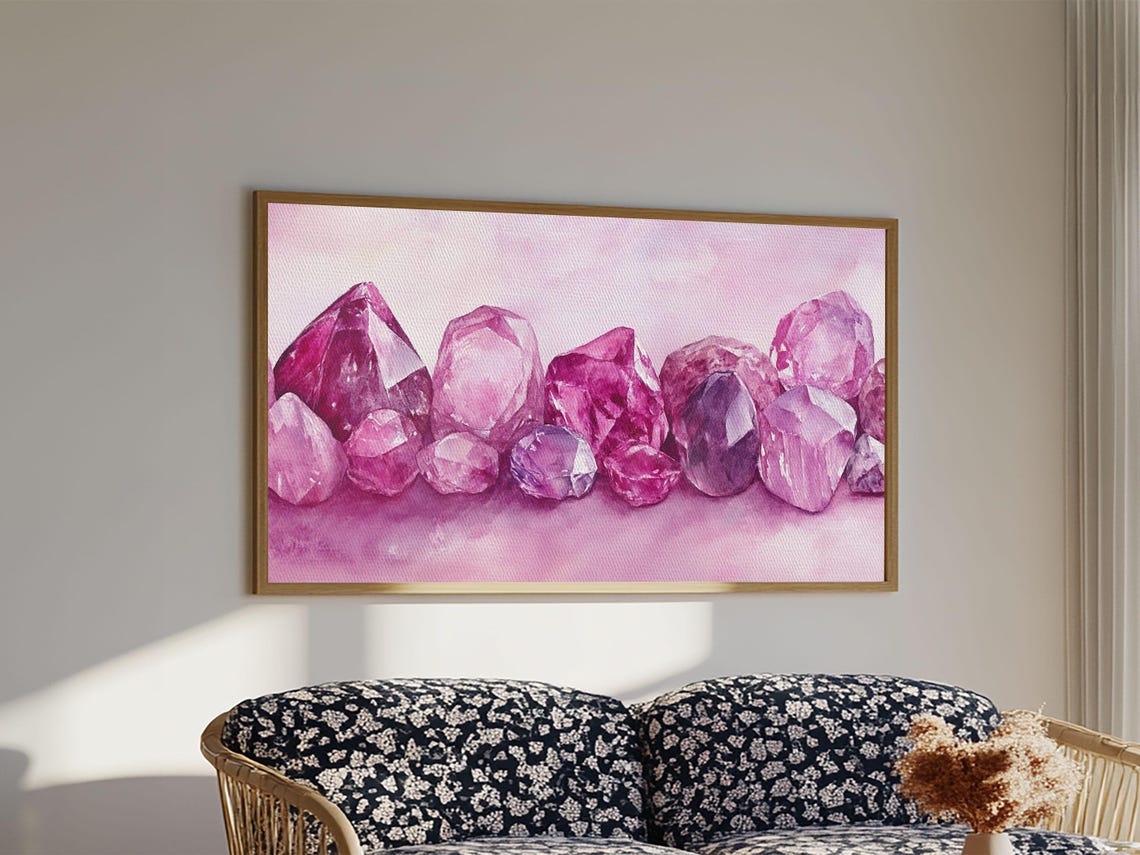 Pink Amethyst Gemstones Watercolor Row Sparkling Crystal Design Poster - Image 5