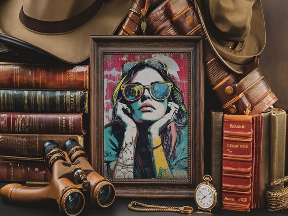 Pop Art Punk Woman Sunglasses Street Art Portrait Bold Color Poster
