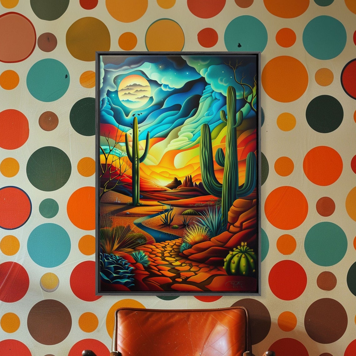 Southwestern Desert With Saguaro Cactus Under Colorful Sunset Poster - Image 3