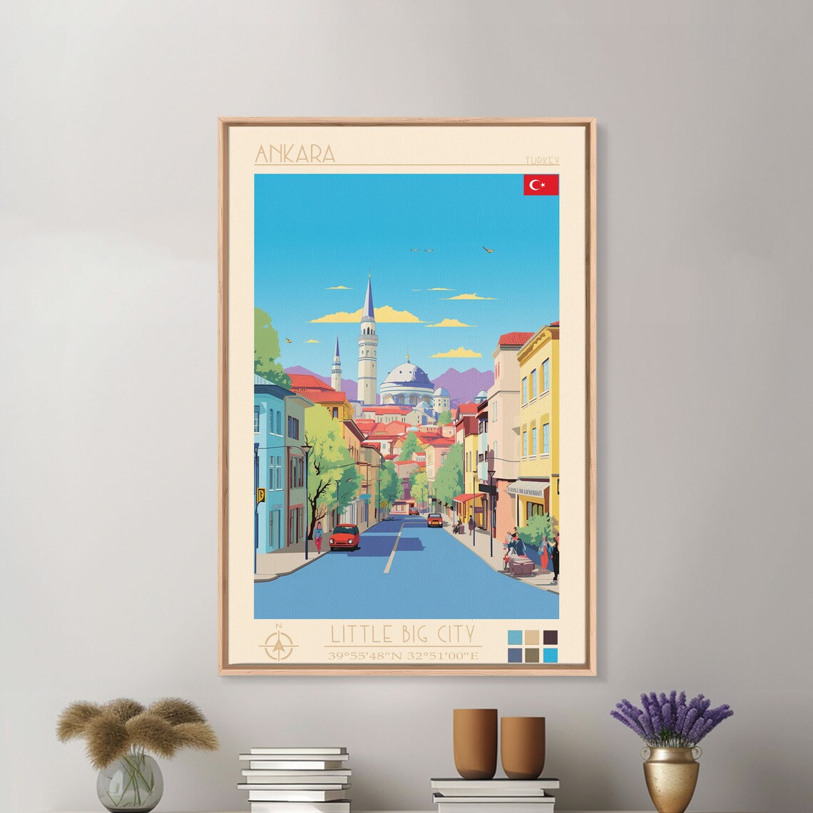 Ankara Turkey Street View Domed Mosque Minarets Mountain Travel Poster - Image 4