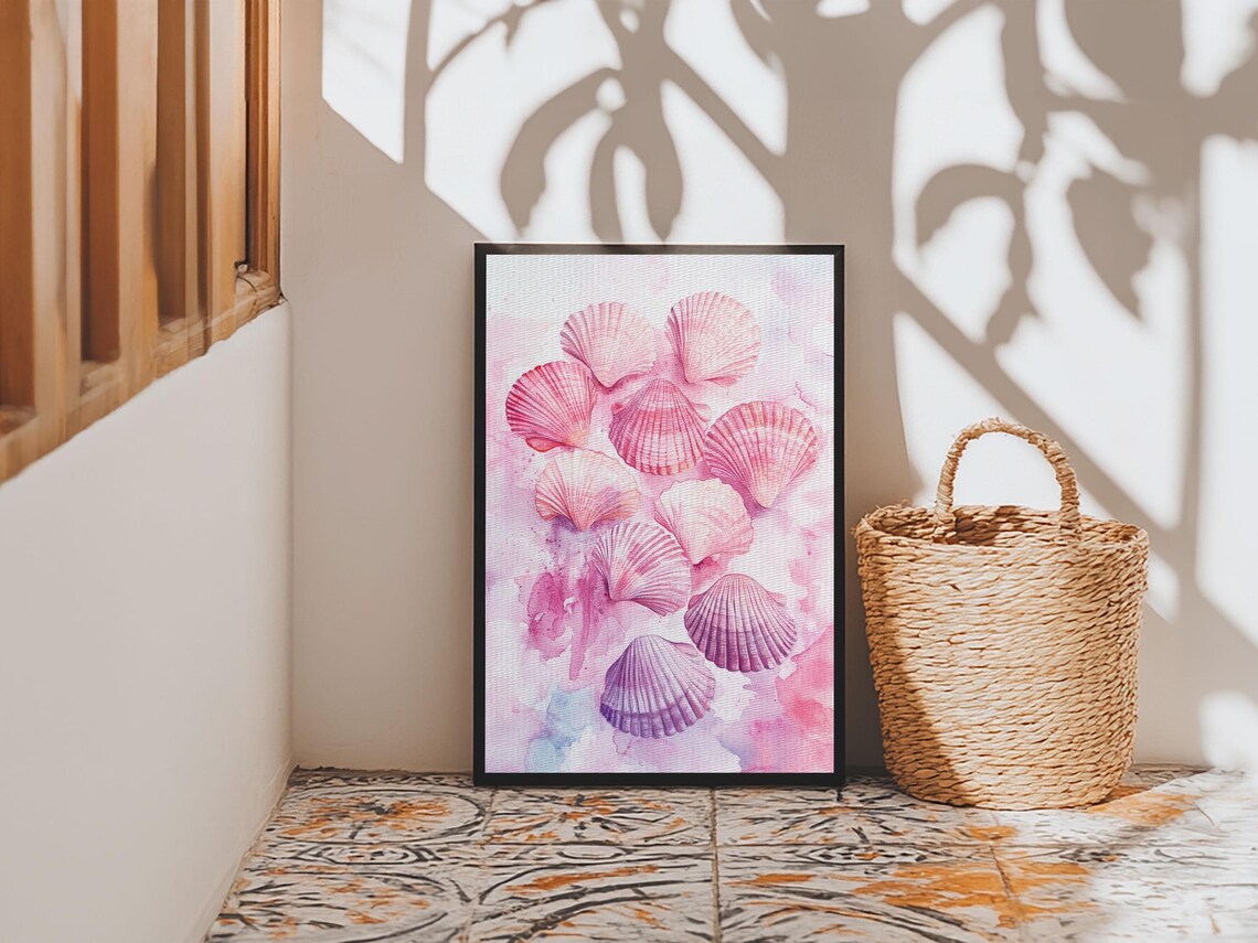 Pink Seashell Collection Watercolor Coastal Beach Wall Art Print - Image 2