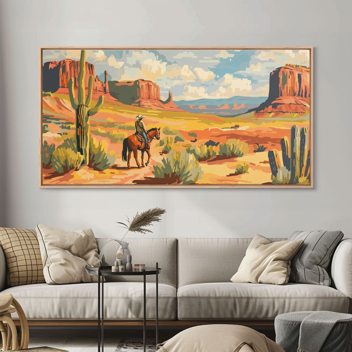 Cowboy In Desert Valley Rustic Western Art Print - Image 4