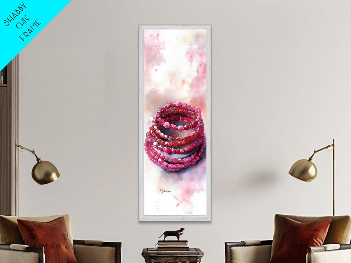 Pink Beaded Bracelets Stack Gemstone Watercolor Jewelry Poster - Image 2