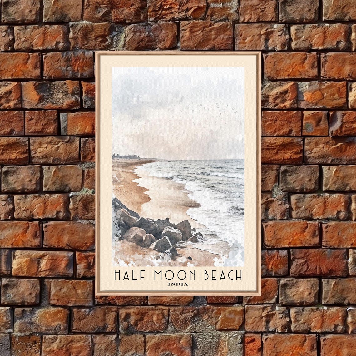 Half Moon Beach India Quiet Shoreline Surf Watercolor Travel Poster - Image 5