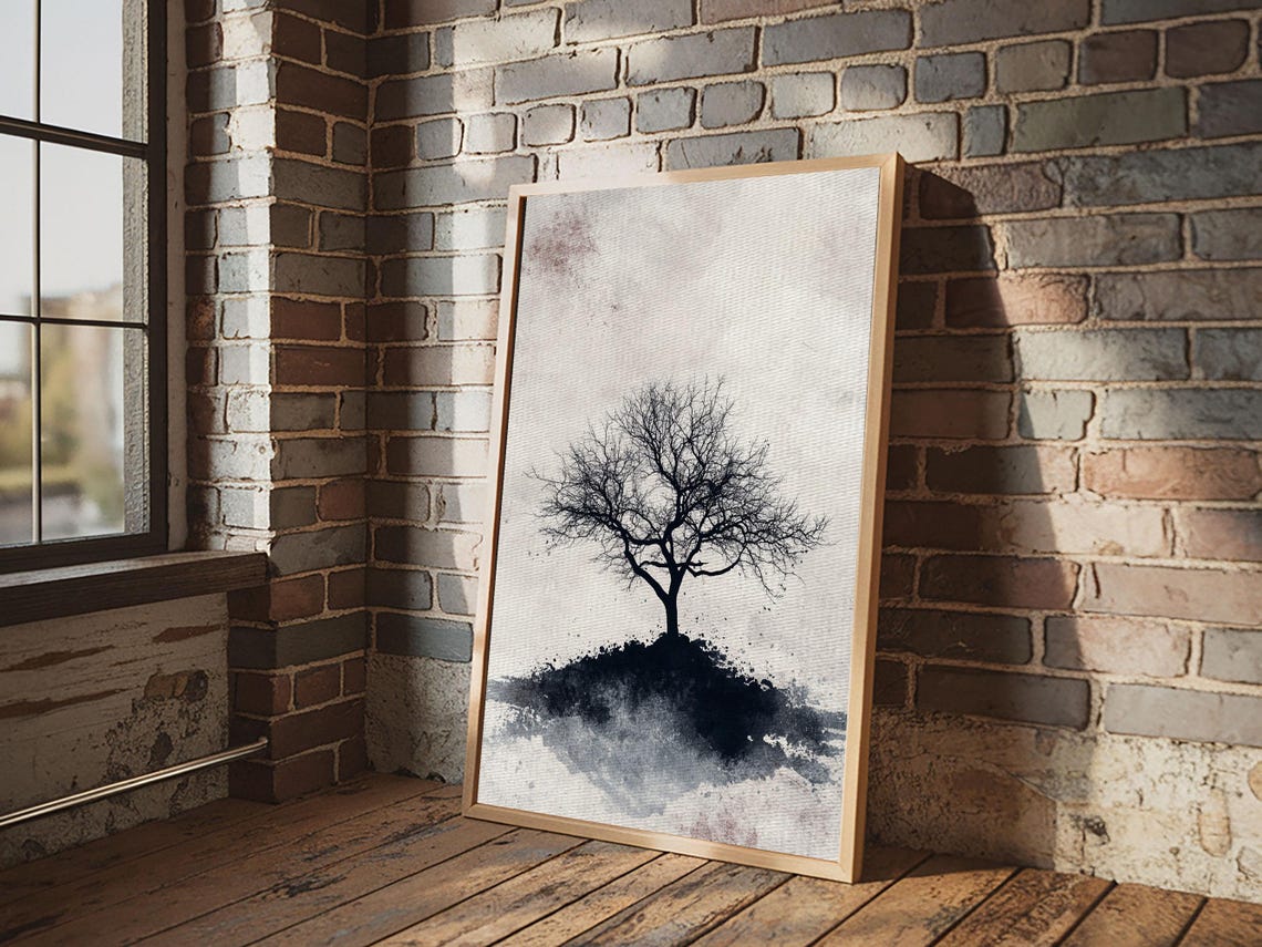 Black White Charcoal Bare Tree Sketch Minimalist Wabi Sabi Art Poster - Image 4
