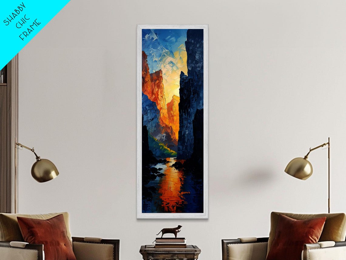 Canyon Cliffs Glowing At Sunset River Valley Impasto Landscape Poster