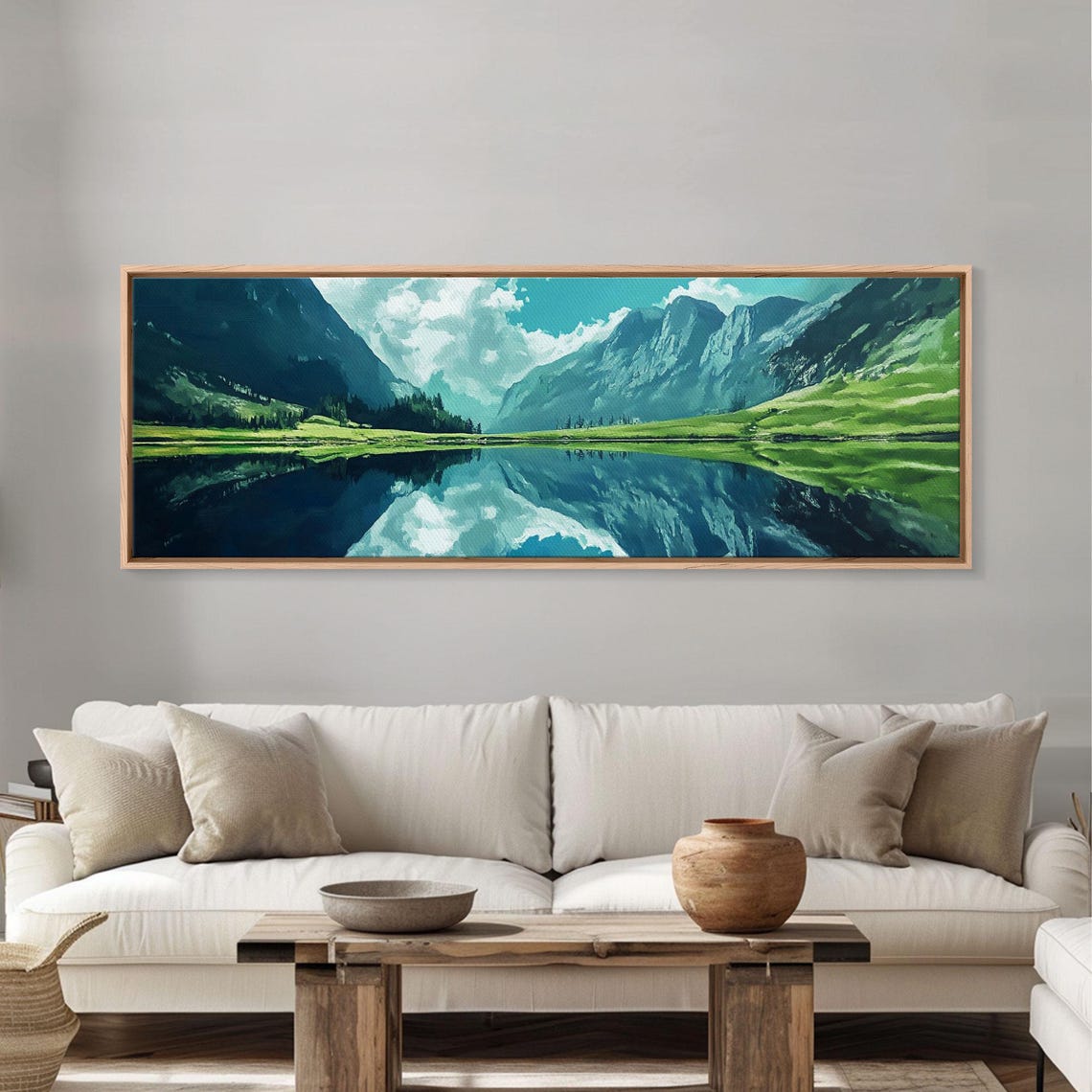 Alpine Lake Mirror Reflection Mountain Valley Panoramic Travel Poster - Image 4