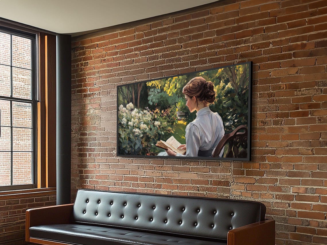 Victorian Oil Painting Print Of A Woman In The Garden Framed Print Ready To Hang Art Woman In Garden Painting Wall Art - Image 3