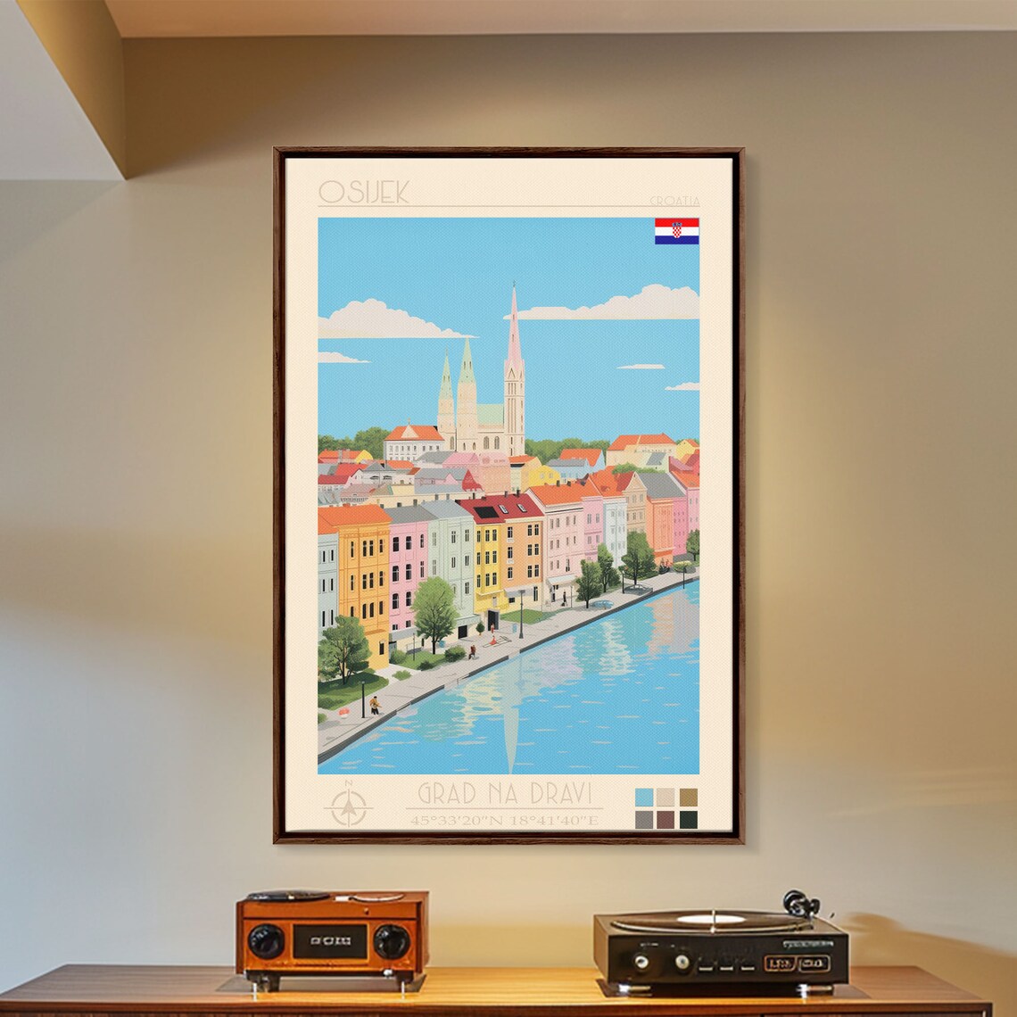Osijek Croatia Riverfront Pastel Houses Church Towers Travel Poster - Image 4