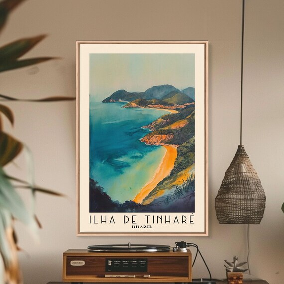 Ilha De Tinhare Brazil Aerial Golden Beach Turquoise Bay Watercolor Poster